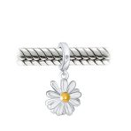 White Sunflower Daisy Charm Bead 14K Gold Plated Sterling Silver for Bracelets - Image 3