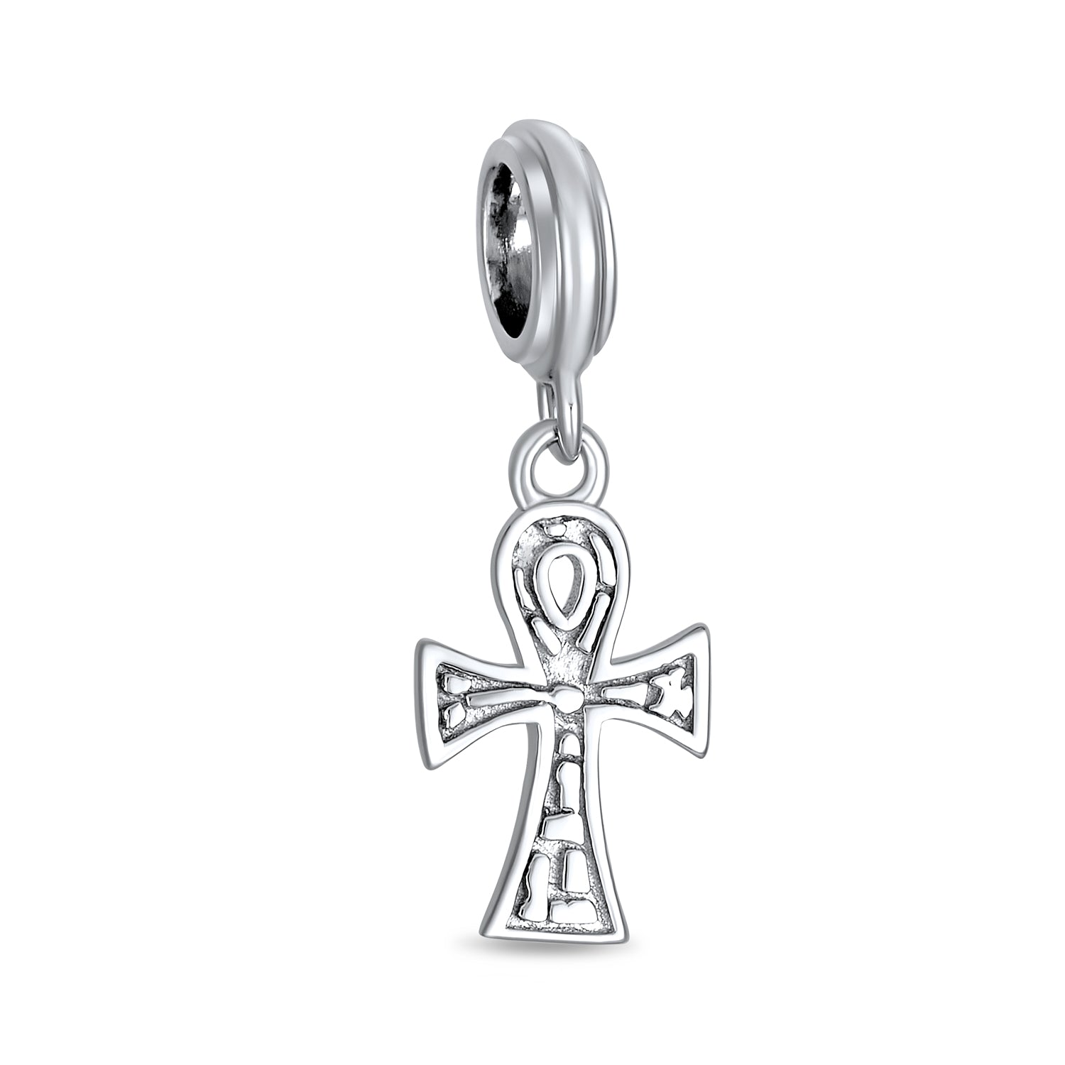 dangle-bead-silver-cross-charm_pbx-hsd-157-az Egyptian Ankh Cross Dangle Charm Bead in Oxidized Sterling Silver for Bracelets - Image 1