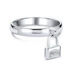 Romantic Forever Dangling Charm Pad Lock Ring .925 Sterling Silver