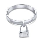 Romantic Forever Dangling Charm Pad Lock Ring .925 Sterling Silver - Image 2