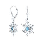 Frozen Winter Drop Dangle CZ Star Snowflake Earrings Sterling Silver Leverback - Image 2
