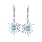 Frozen Winter Drop Dangle CZ Star Snowflake Earrings Sterling Silver Leverback - Image 4