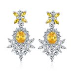Cocktail Leaf Motif Cubic Zirconia Black White CZ Chandelier Clip-On Earrings - Image 6