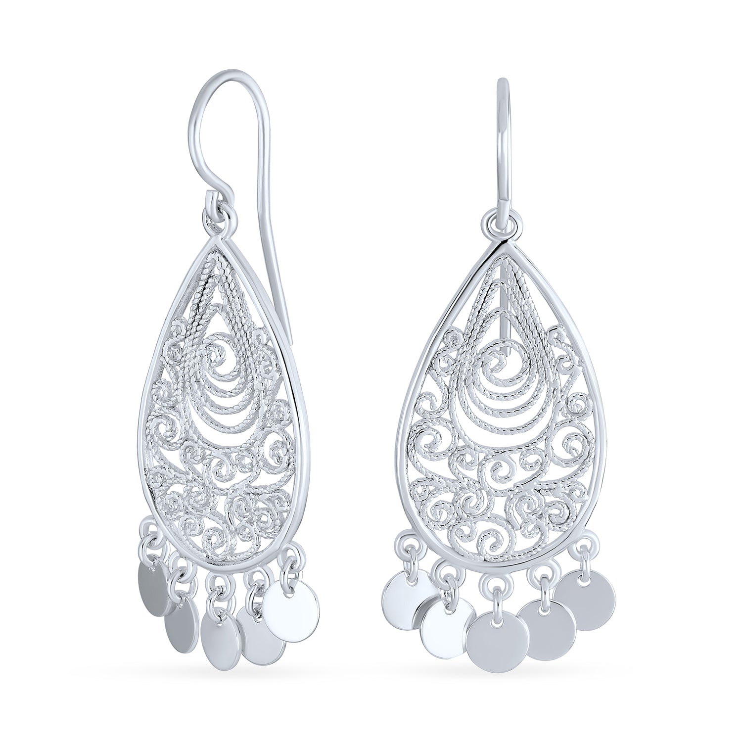 dangle-earring-silver-chandelier-diligree-swirl-si-ep440438_1 Bali Boho Style Teardrop Dangling Coins Statement Earrings Sterling Silver - Image 1