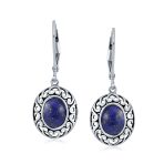 3CT Gemstone Oval Bezel Set Lever Back Dangle Earrings Sterling Silver - Image 6
