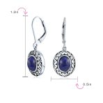 3CT Gemstone Oval Bezel Set Lever Back Dangle Earrings Sterling Silver - Image 16