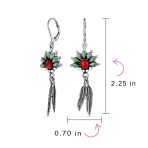 Western Style Squash Blossom Turquoise & Coral Feather Dangle Earrings .925 Sterling Silver - Image 4