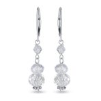 Bridal Clear Rondelle Crystal Dangle Earrings Leverback - Image 2