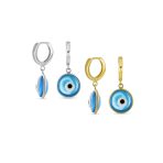 Set of 2 Protection Blue Nazar Evil Eye Dangle Earrings