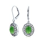 Set of 2 Blue Turquoise & Dyed Green Quartz Dangle Earrings Lever Back Silver - Image 3