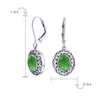 Set of 2 Blue Turquoise & Dyed Green Quartz Dangle Earrings Lever Back Silver - Image 5