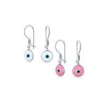 Set of 2 Spiritual Protection Nazar Evil Eye Dangle Earrings Sterling Silver