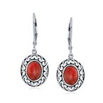 3CT Gemstone Oval Bezel Set Lever Back Dangle Earrings Sterling Silver - Image 7
