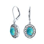 3CT Gemstone Oval Bezel Set Lever Back Dangle Earrings Sterling Silver - Image 5
