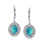 3CT Gemstone Oval Bezel Set Lever Back Dangle Earrings Sterling Silver - Image 10