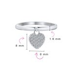 Simple Delicate Sterling Silver Pave Dangle Heart Charm Ring 1MM Thin Band - Image 4