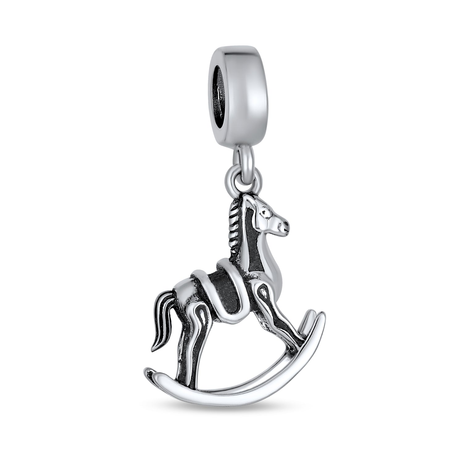 dangle-horse-bead-pandora-charm_pbx-df-sd-3020_1 New Mother Dangle Charm Bead Rocking Horse Sterling Silver for European Bracelet - Image 1