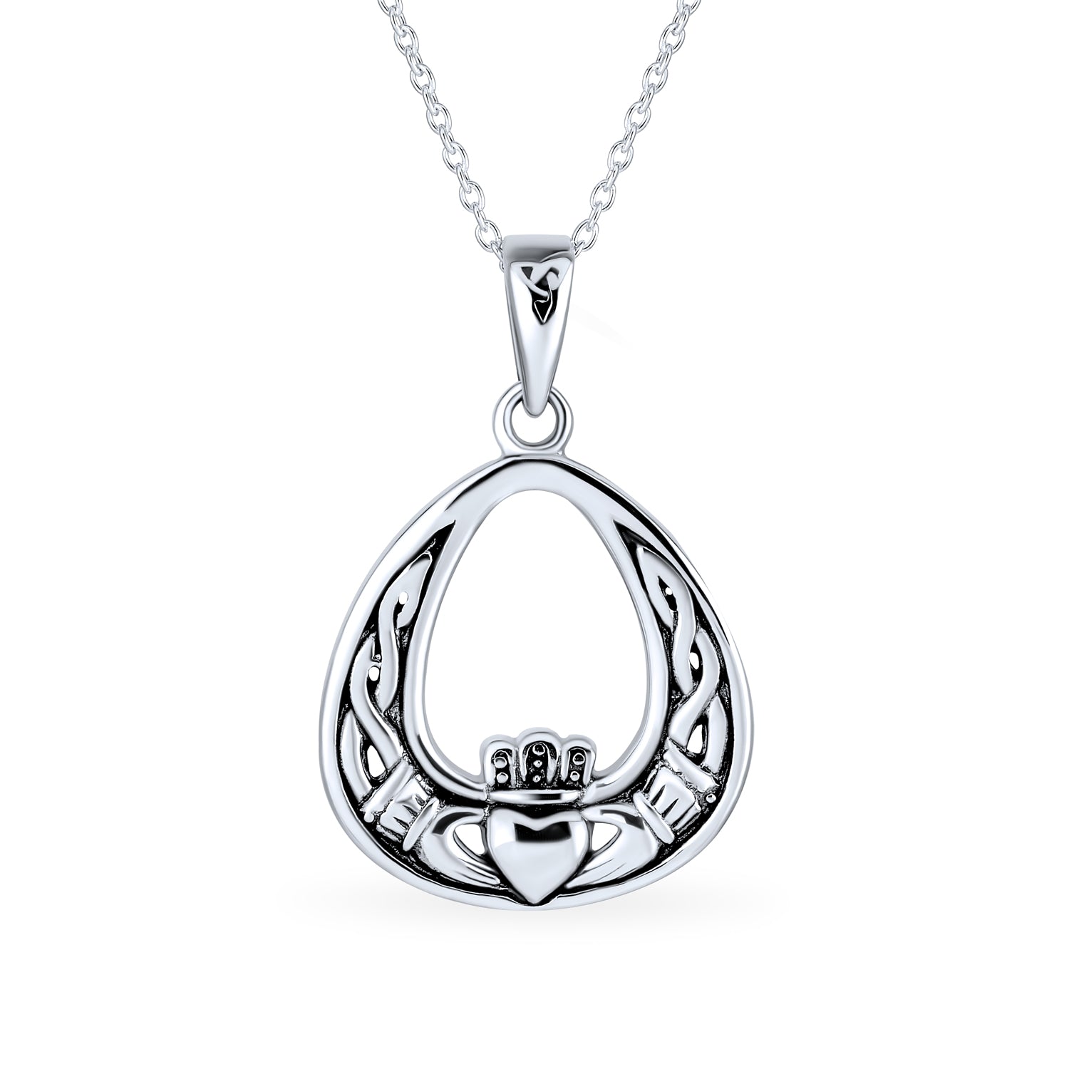 dangle-irish-friendship-antiqued-silver-pendant_ps-tpd3034-az_1 Romantic Celtic Love Knot Claddagh Pendant Necklace in Oxidized Sterling Silver - Image 1
