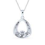 Romantic Celtic Love Knot Claddagh Pendant Necklace in Oxidized Sterling Silver - Image 2