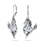 Equestrian Cowgirl Dangle Earrings with Galloping Horse Sterling Silver Jewelry