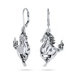Equestrian Cowgirl Dangle Earrings with Galloping Horse Sterling Silver Jewelry