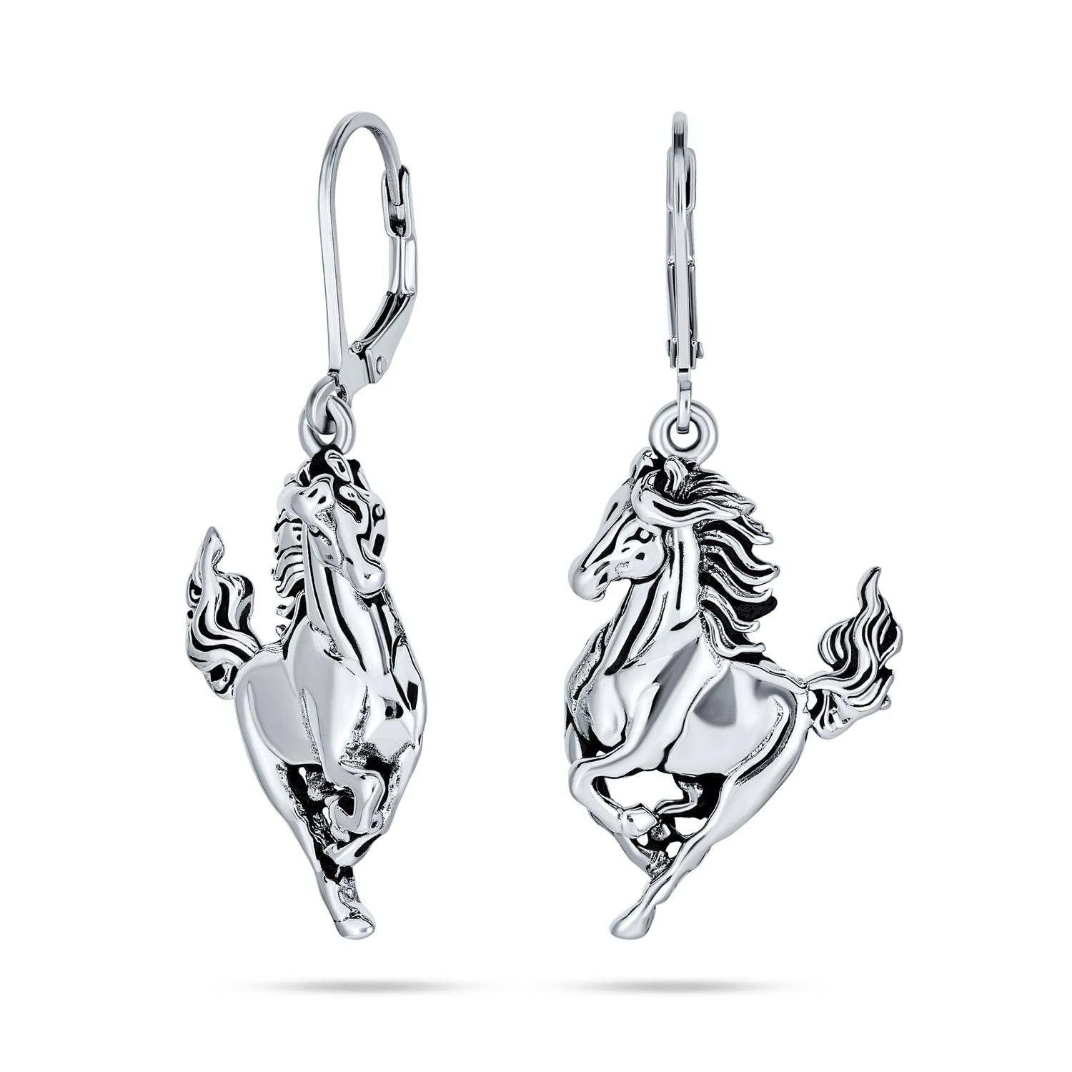 dangle-running-horse-earrings-silver_pmr-e10307_20_1 Equestrian Cowgirl Dangle Earrings with Galloping Horse Sterling Silver Jewelry - Image 1