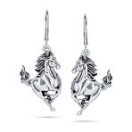 Equestrian Cowgirl Dangle Earrings with Galloping Horse Sterling Silver Jewelry - Image 2