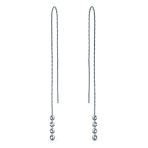 Geometric Minimalist Dangle Earrings Long Chain with Four Bead Balls Silver