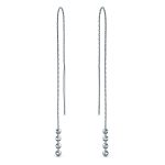 Geometric Minimalist Dangle Earrings Long Chain with Four Bead Balls Silver