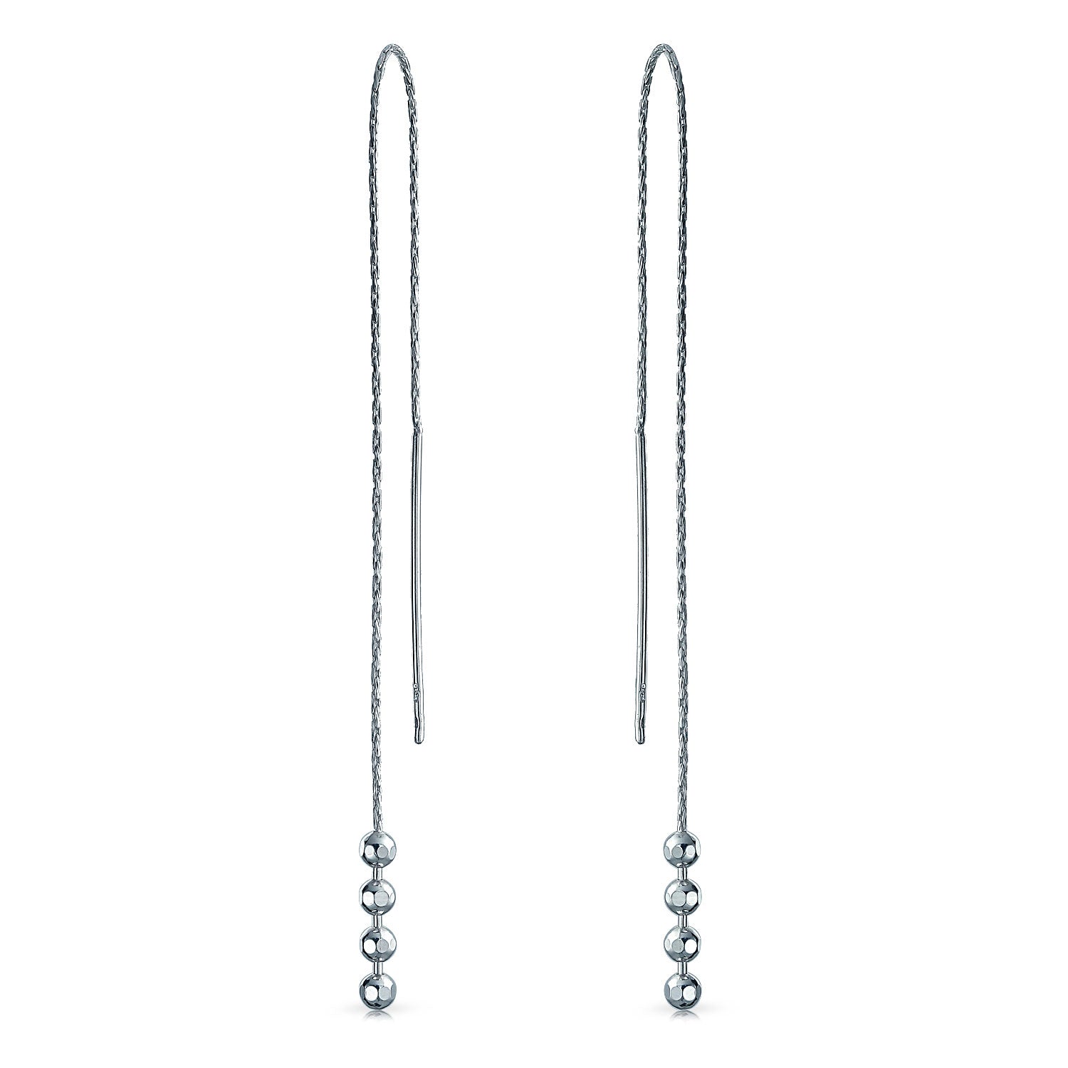 dangle-sterling-earrings-silver-threader_srn-dj05-4620e-az Geometric Minimalist Dangle Earrings Long Chain with Four Bead Balls Silver - Image 1