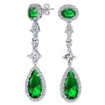 Art Deco Style Royal Green Cubic Zirconia Halo CZ Statement Teardrop Chandelier Earrings Silver Plated - Image 4