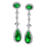 Art Deco Style Royal Green Cubic Zirconia Halo CZ Statement Teardrop Chandelier Earrings Silver Plated - Image 10