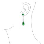 Art Deco Style Royal Green Cubic Zirconia Halo CZ Statement Teardrop Chandelier Earrings Silver Plated - Image 16