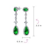 Art Deco Style Royal Green Cubic Zirconia Halo CZ Statement Teardrop Chandelier Earrings Silver Plated - Image 22