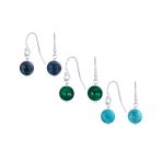 Set of 3 Drop Ball Earrings Onyx Amethyst Turquoise Lapis Lazuli Malachite Silver - Image 2