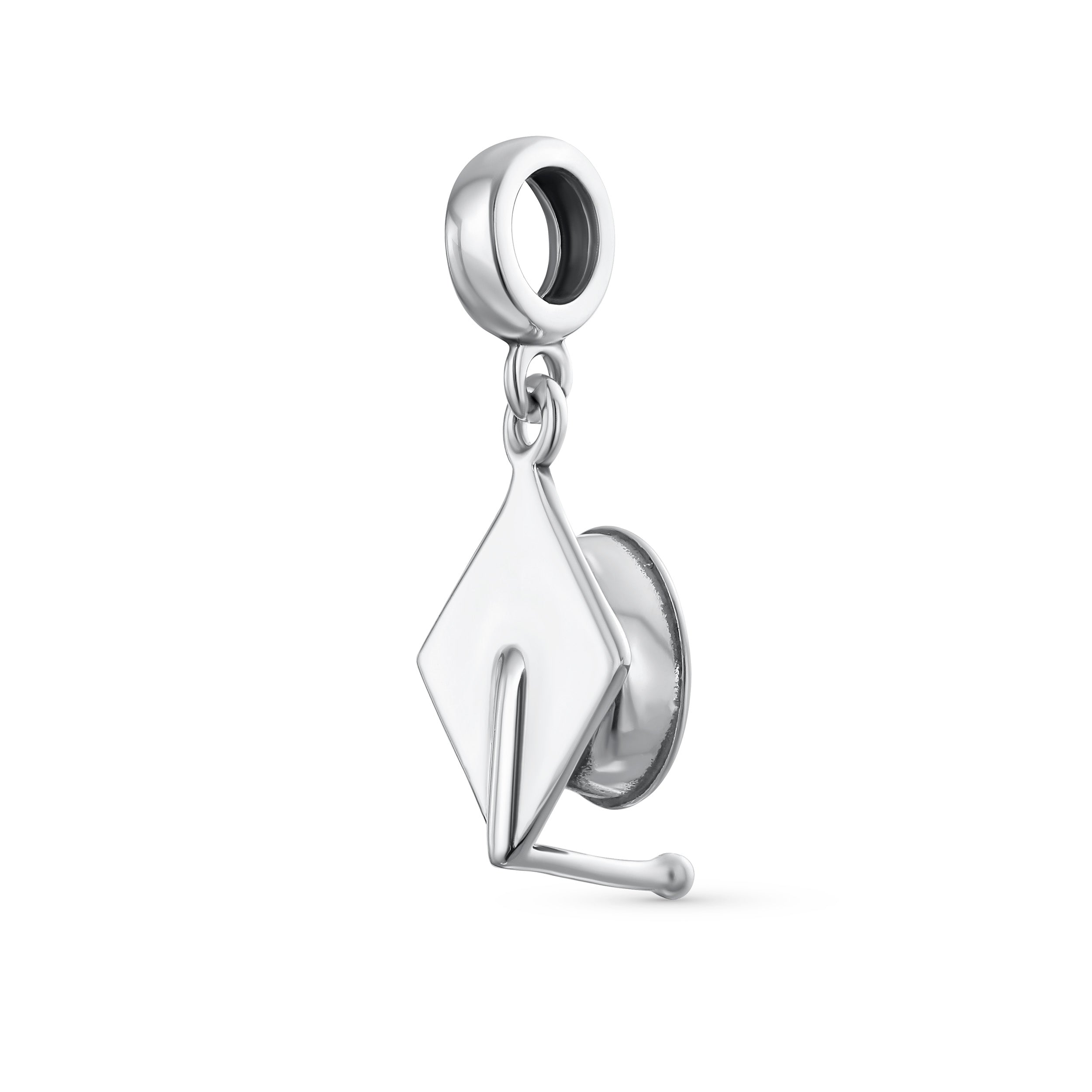 dangling-bead-silver-graduation-cap_pbx-hsd-115-d-az_00 Graduate Trencher Cap Dangle Charm Bead Sterling Silver for European Bracelet - Image 1