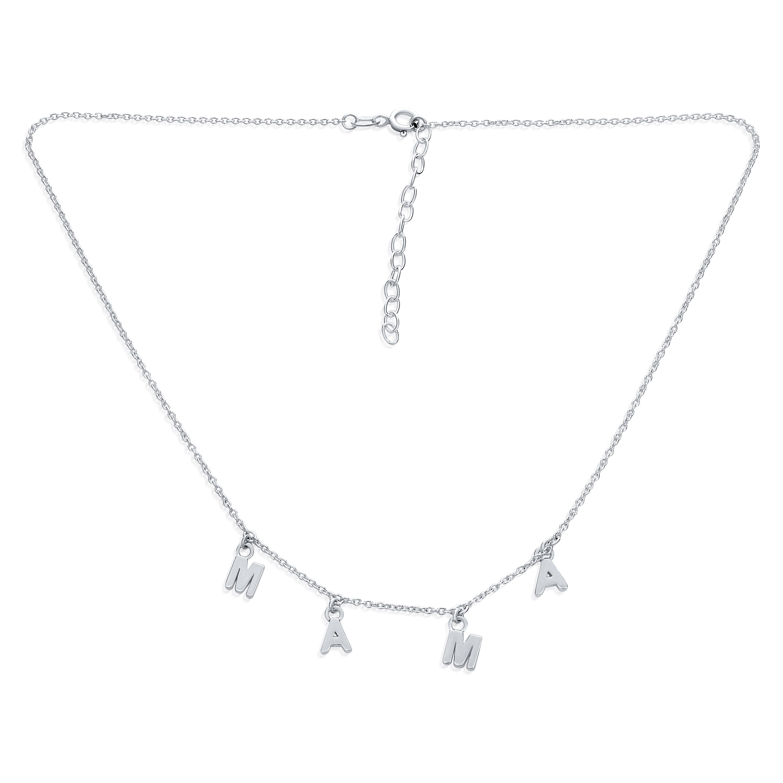dangling-charm-block-letters-mama-chocker-srn-s989601n-az-01 Choker Necklace with Dangling MAMA Charm for New Mothers Sterling Silver 16" - Image 1