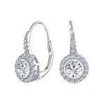 Art Deco Round Solitaire CZ Halo Disc Circlet Drop Earrings