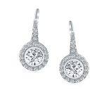 Art Deco Round Solitaire CZ Halo Disc Circlet Drop Earrings - Image 2