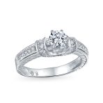 Vintage Art Deco Style 1CT CZ Solitaire Ring 6 Prong With Filigree Sides Band .925 Sterling Silver