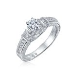 Vintage Art Deco Style 1CT CZ Solitaire Ring 6 Prong With Filigree Sides Band .925 Sterling Silver - Image 2
