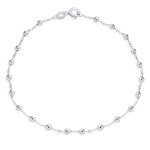 Petite 3MM Round Ball Bead Station Chain Anklet Ankle Bracelet Sterling Silver