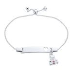 Petite Bear Charm Blank Name Identification ID Bolo Bracelet .925 Sterling Silver 5- 6" Adjustable
