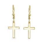 Minimalist Religious Cross Dangle Earrings 14K Gold Plated Sterling Silver Leverback - Image 4