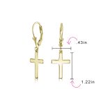 Minimalist Religious Cross Dangle Earrings 14K Gold Plated Sterling Silver Leverback - Image 8