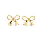 Dainty 14K Yellow Gold Mini Bow Stud Earrings Screwback - Image 2