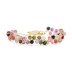 Fashion Multi Color Rainbow Tourmaline Stone Cluster Bracelet Gold Plated