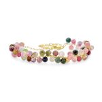 Fashion Multi Color Rainbow Tourmaline Stone Cluster Bracelet Gold Plated