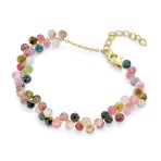 Fashion Multi Color Rainbow Tourmaline Stone Cluster Bracelet Gold Plated - Image 2