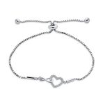 Romantic Delicate CZ Accent Infinity & Heart Bolo Bracelet Sterling Silver Adjustable Slide